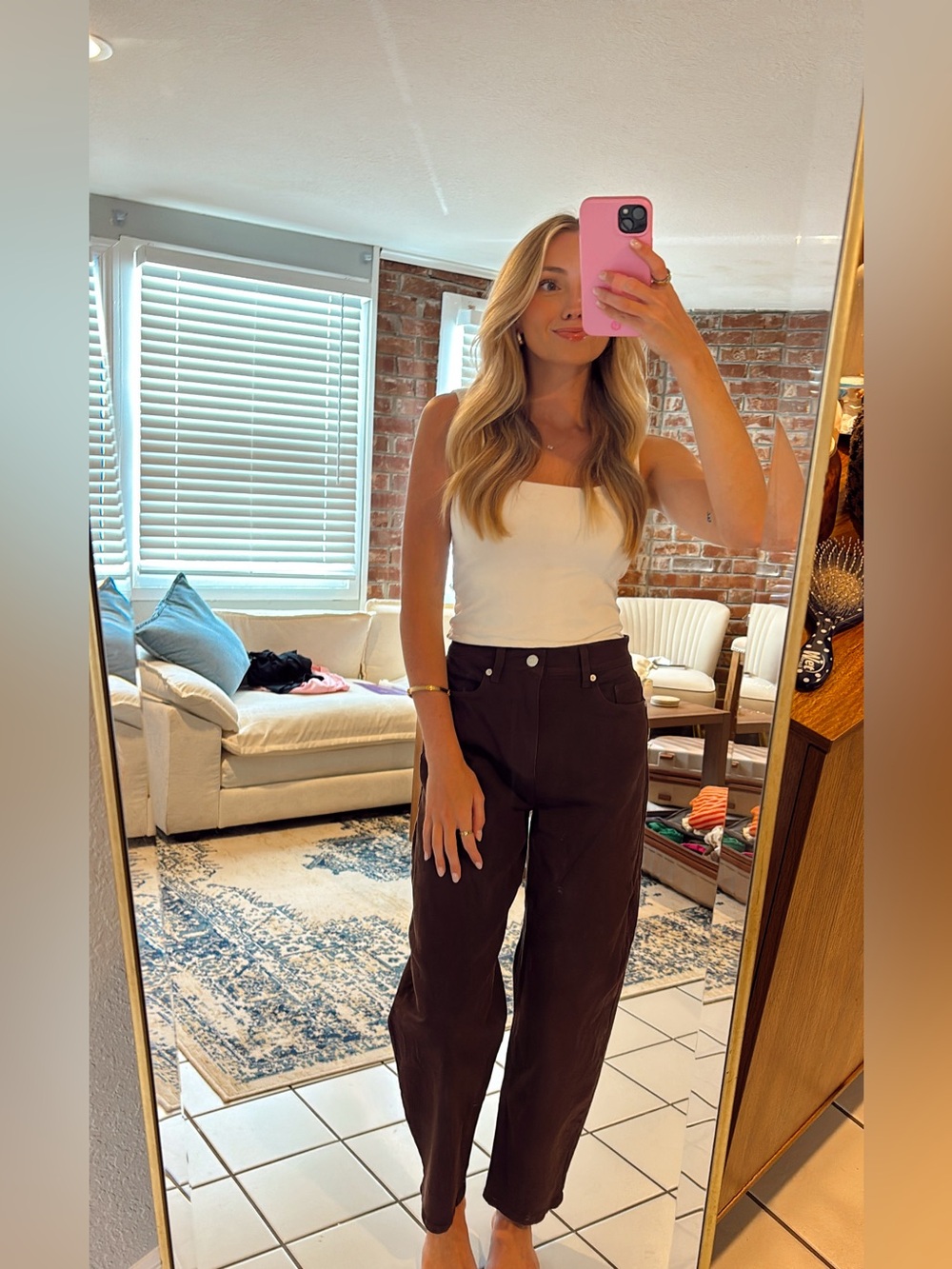 LOFT Petite High Rise Barrel Jeans - Iced Espresso